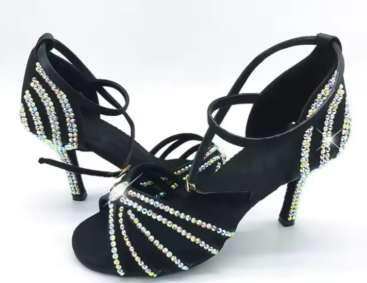 Black Rhinestone High Heel Shoes Designer Joanna Gain