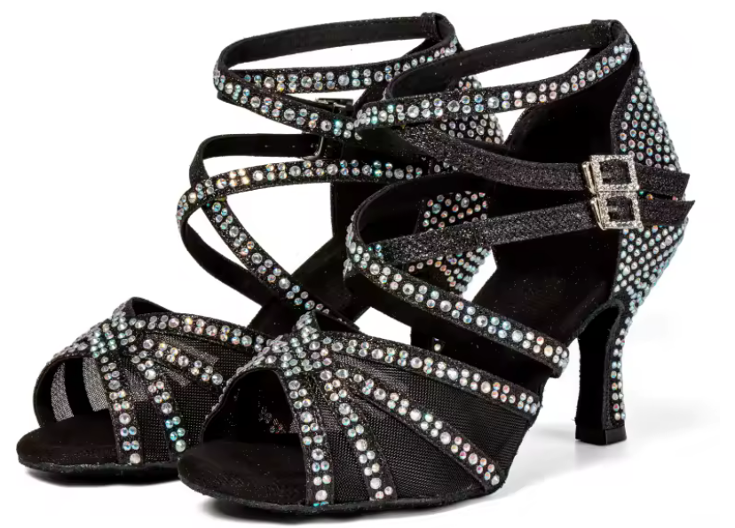 Black Rhinestone Latin Dance Shoes