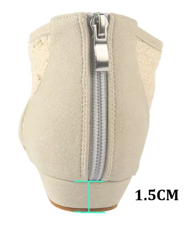 Beige Soft Suede with Lace Mesh Latin Salsa Ballroom Dancing Shoes Comfortable Ankle Boot for Women