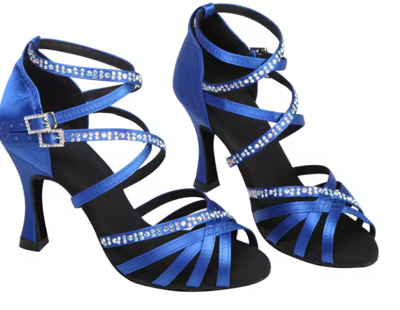 Blue And Orange Rhinestone Strappy Heeled Sandals