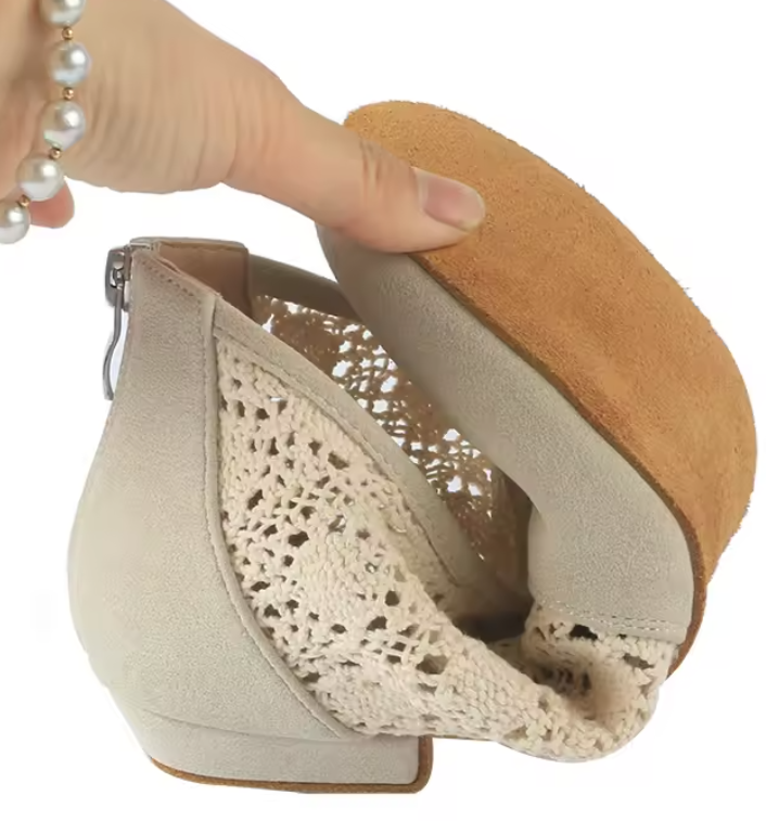 Beige Soft Suede with Lace Mesh Latin Salsa Ballroom Dancing Shoes Comfortable Ankle Boot for Women