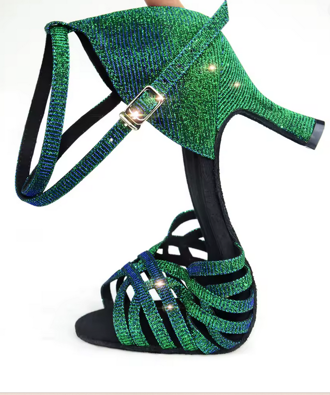Green Glitter Strappy Dance Heels