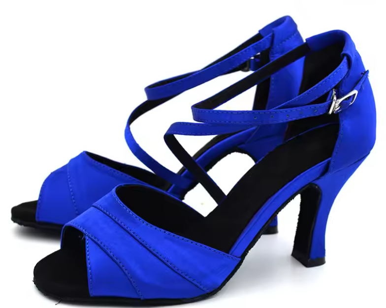 Blue Satin Strappy High Heels