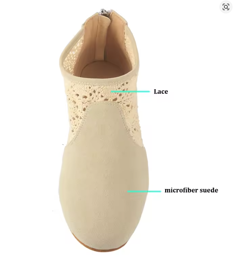 Beige Soft Suede with Lace Mesh Latin Salsa Ballroom Dancing Shoes Comfortable Ankle Boot for Women