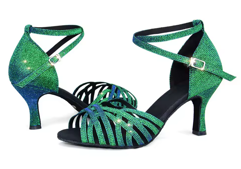 Green Glitter Strappy Dance Heels