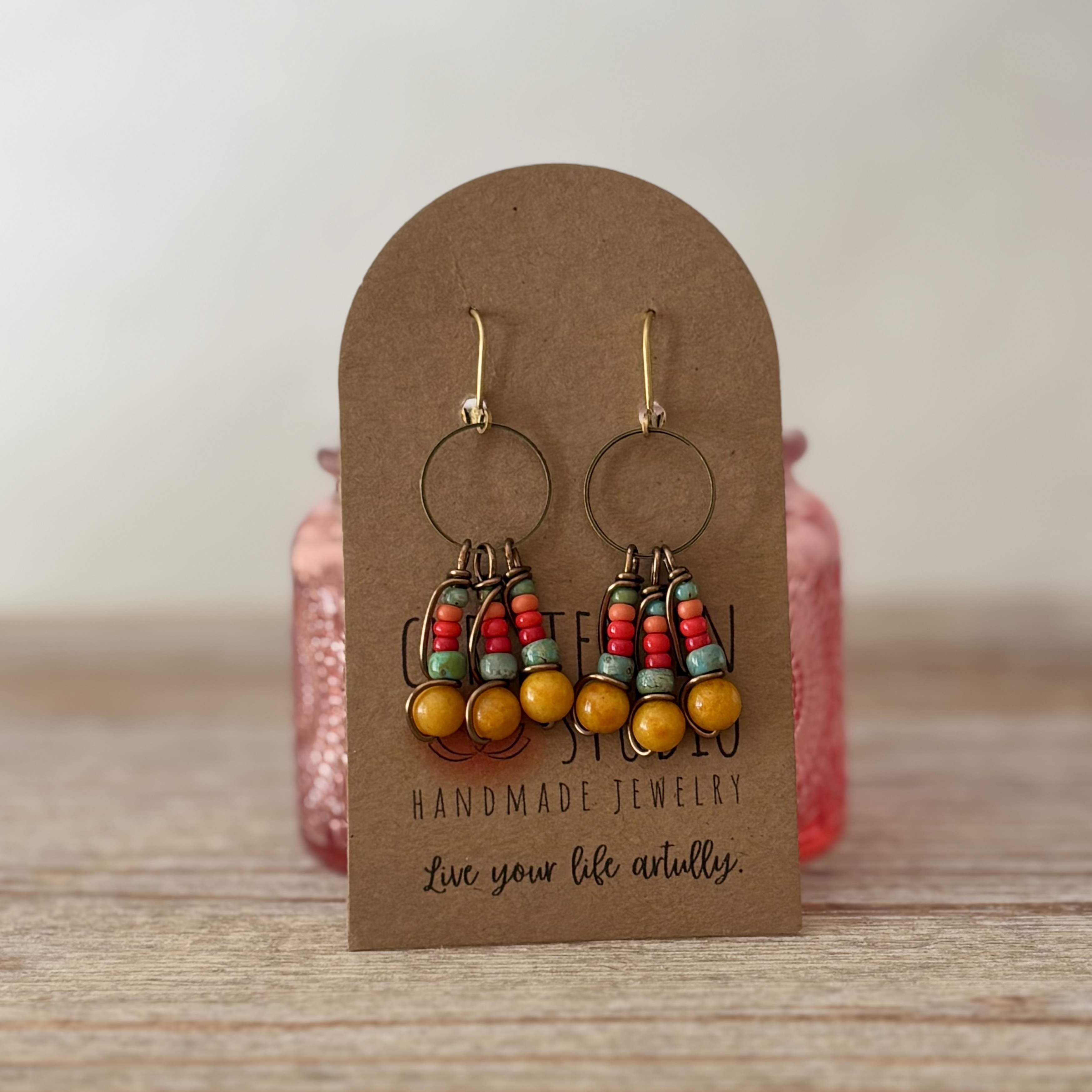 Handwrapped Wire and Bead Earrings