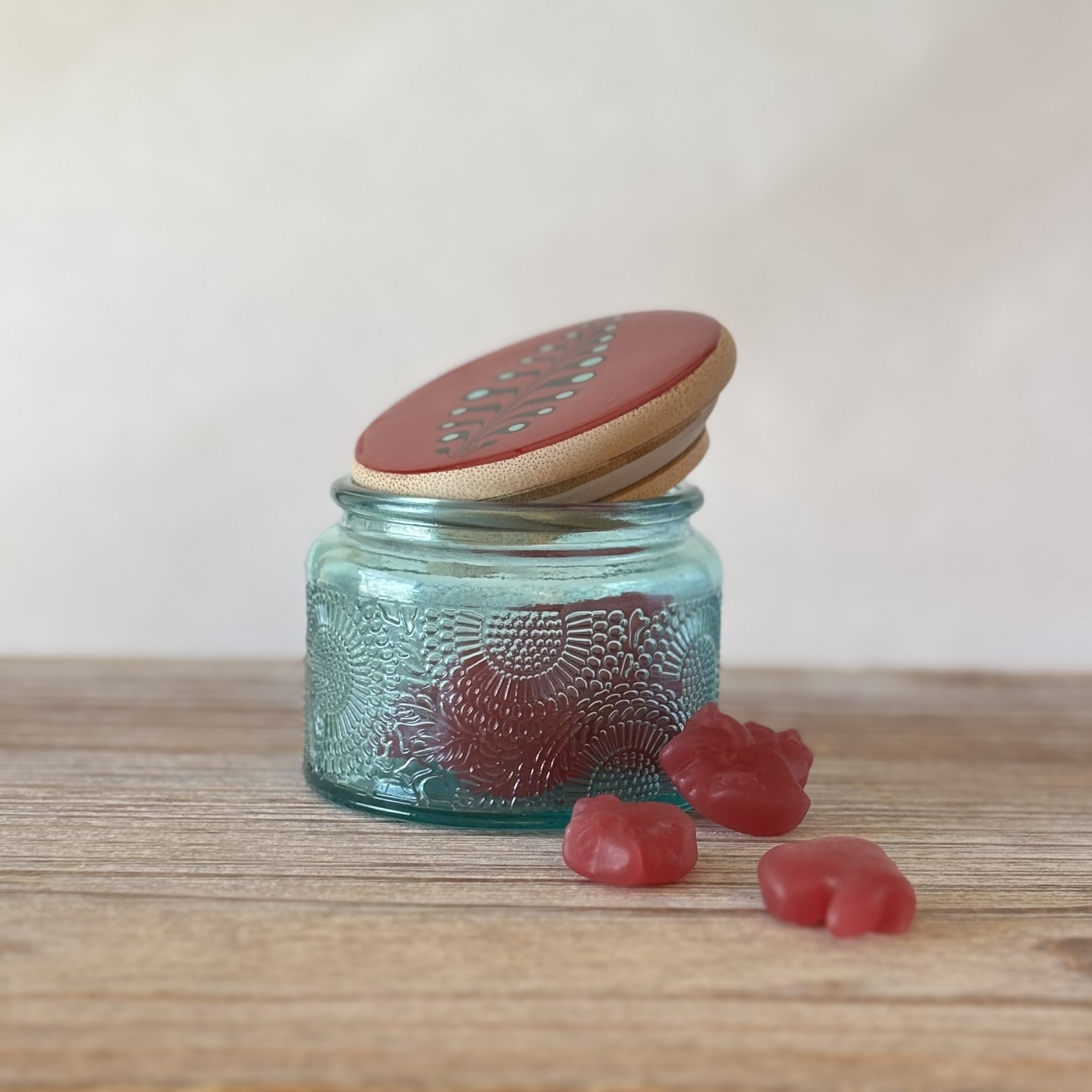 Handpainted Secret Stash Jar - Red with Native Leaf Pattern