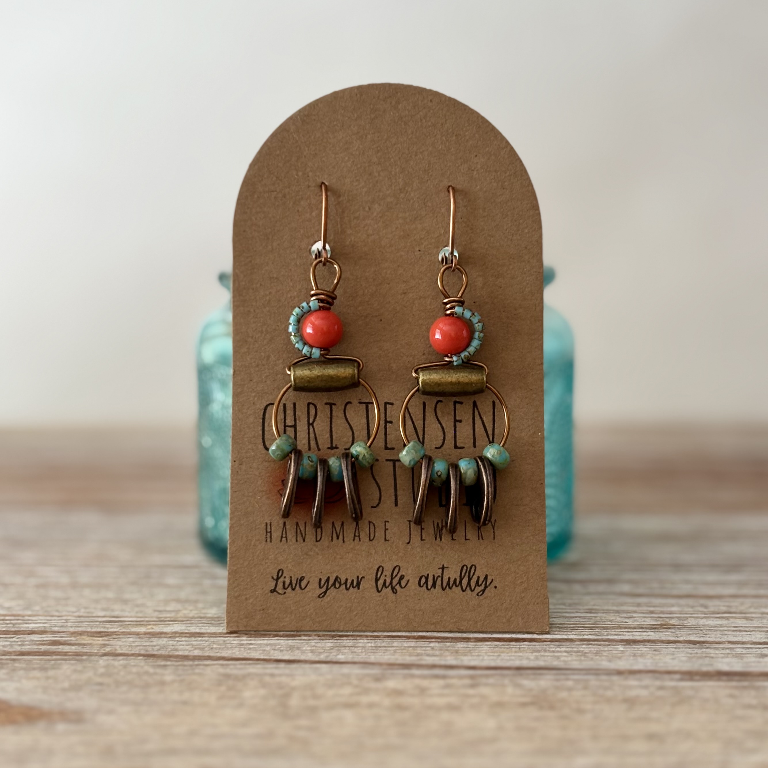 Handwrapped Wire and Bead Earrings