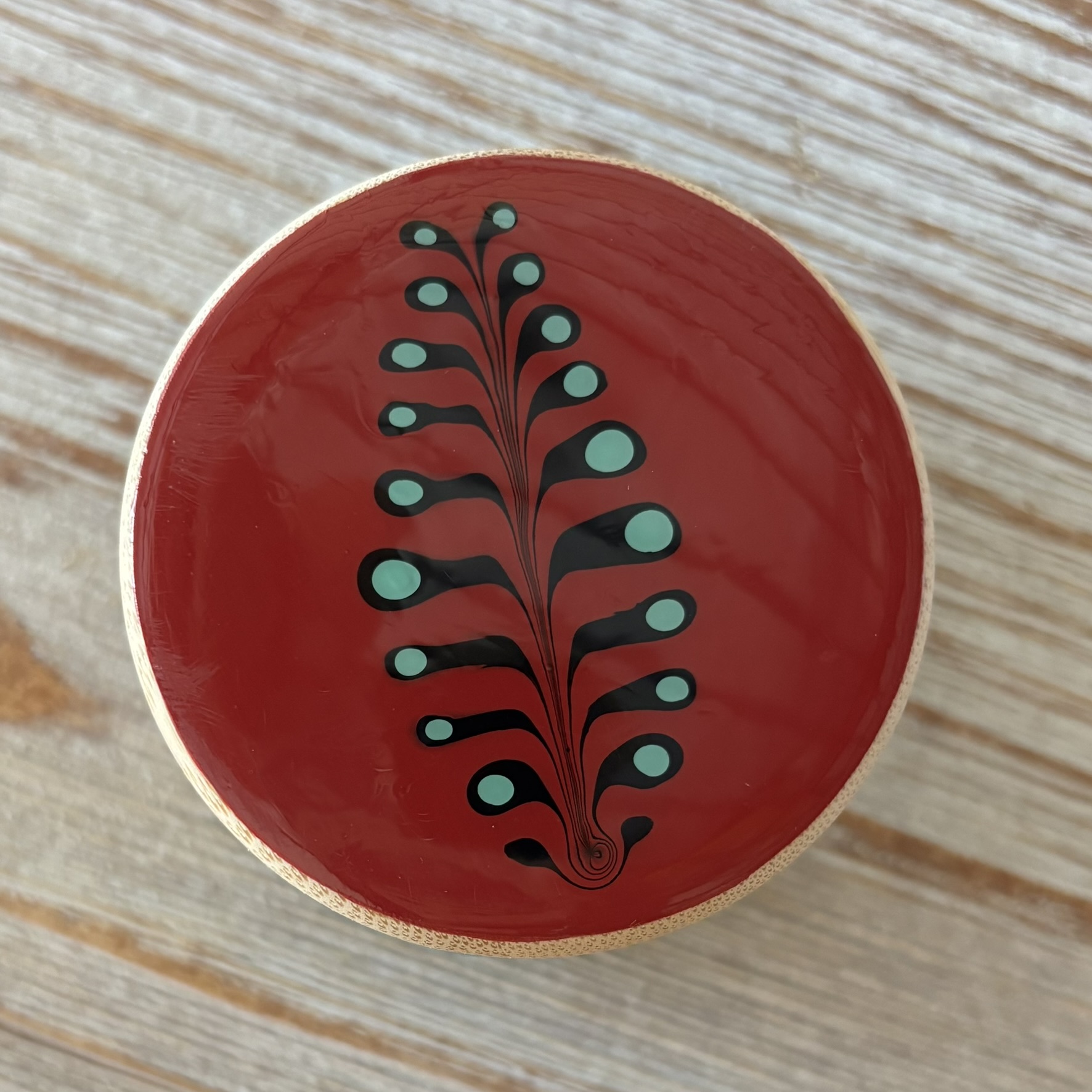 Handpainted Secret Stash Jar - Red with Native Leaf Pattern