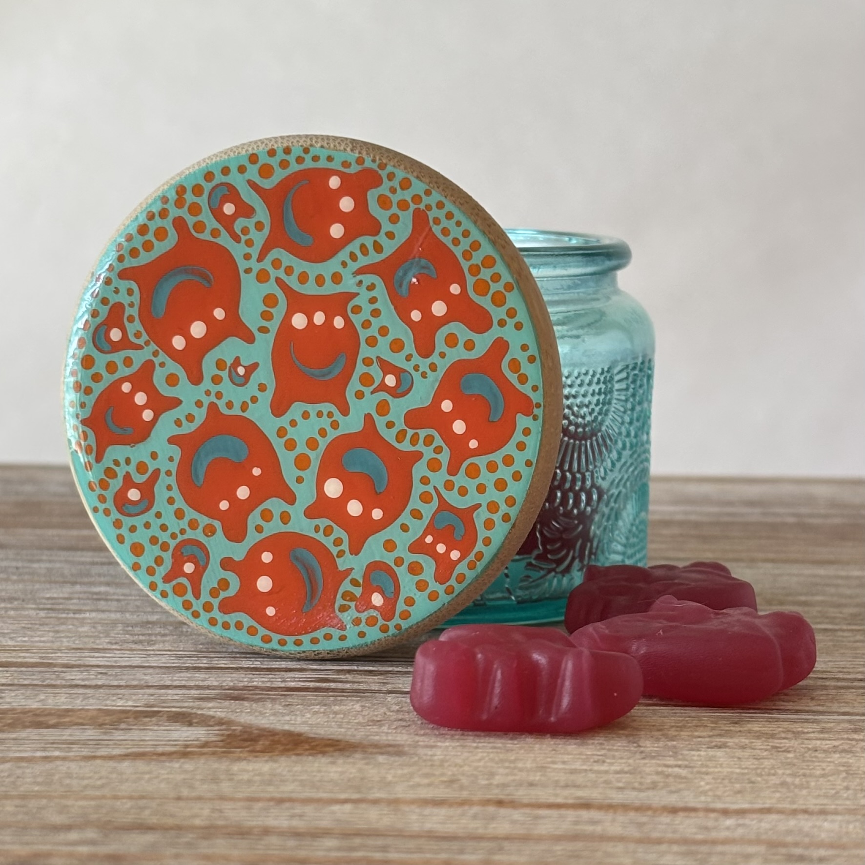 Handpainted Secret Stash Jar - Happy 3 Eyed Monsters