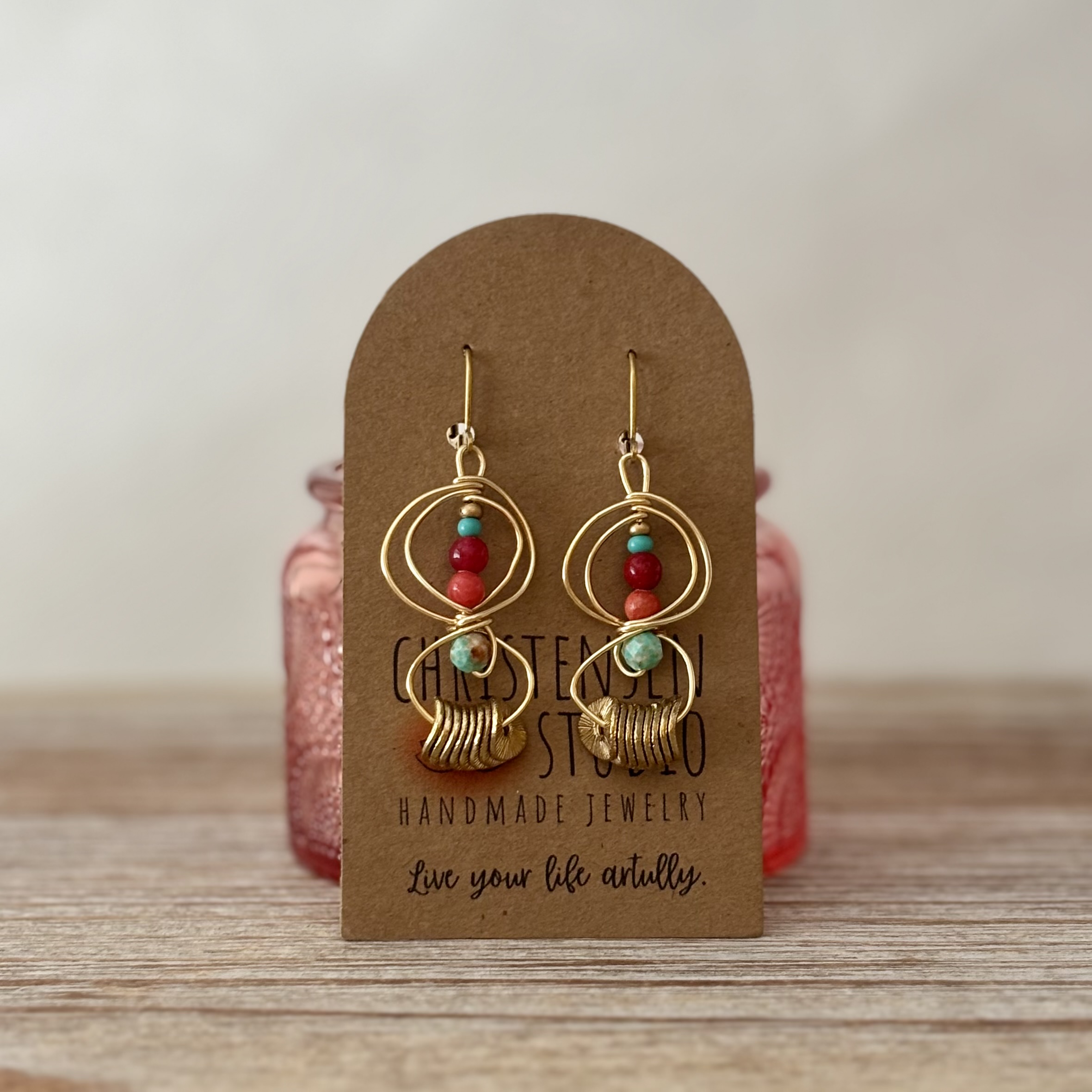 Handwrapped Wire and Bead Earrings