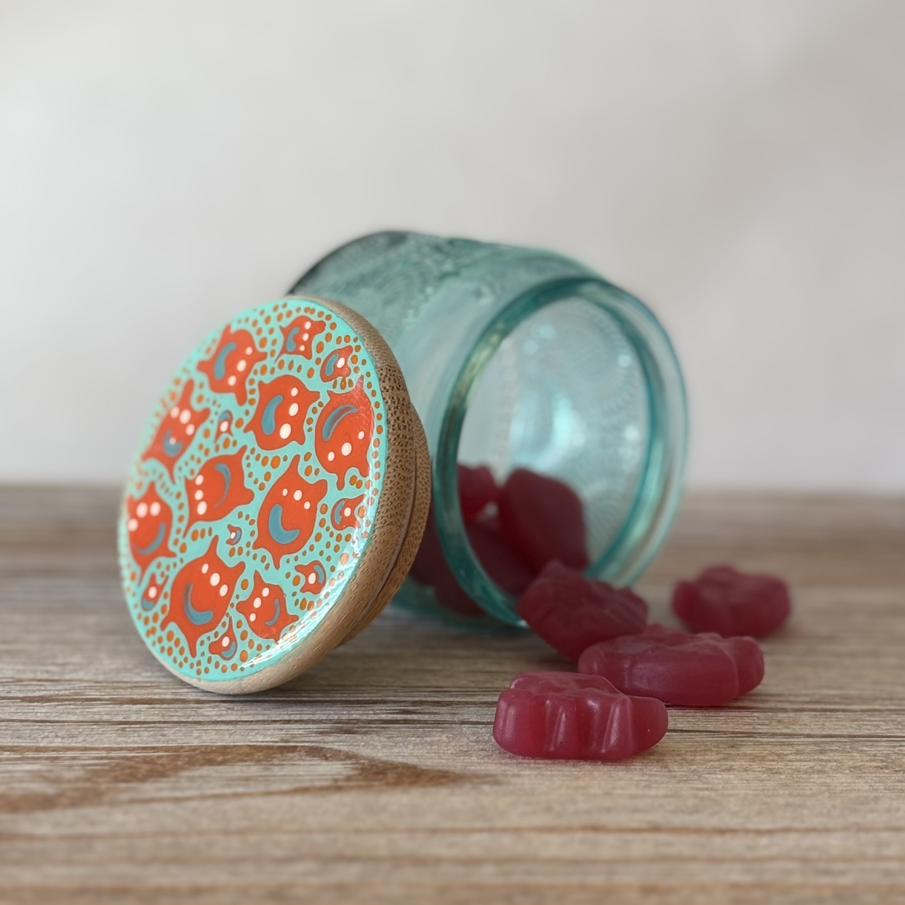 Handpainted Secret Stash Jar - Happy 3 Eyed Monsters