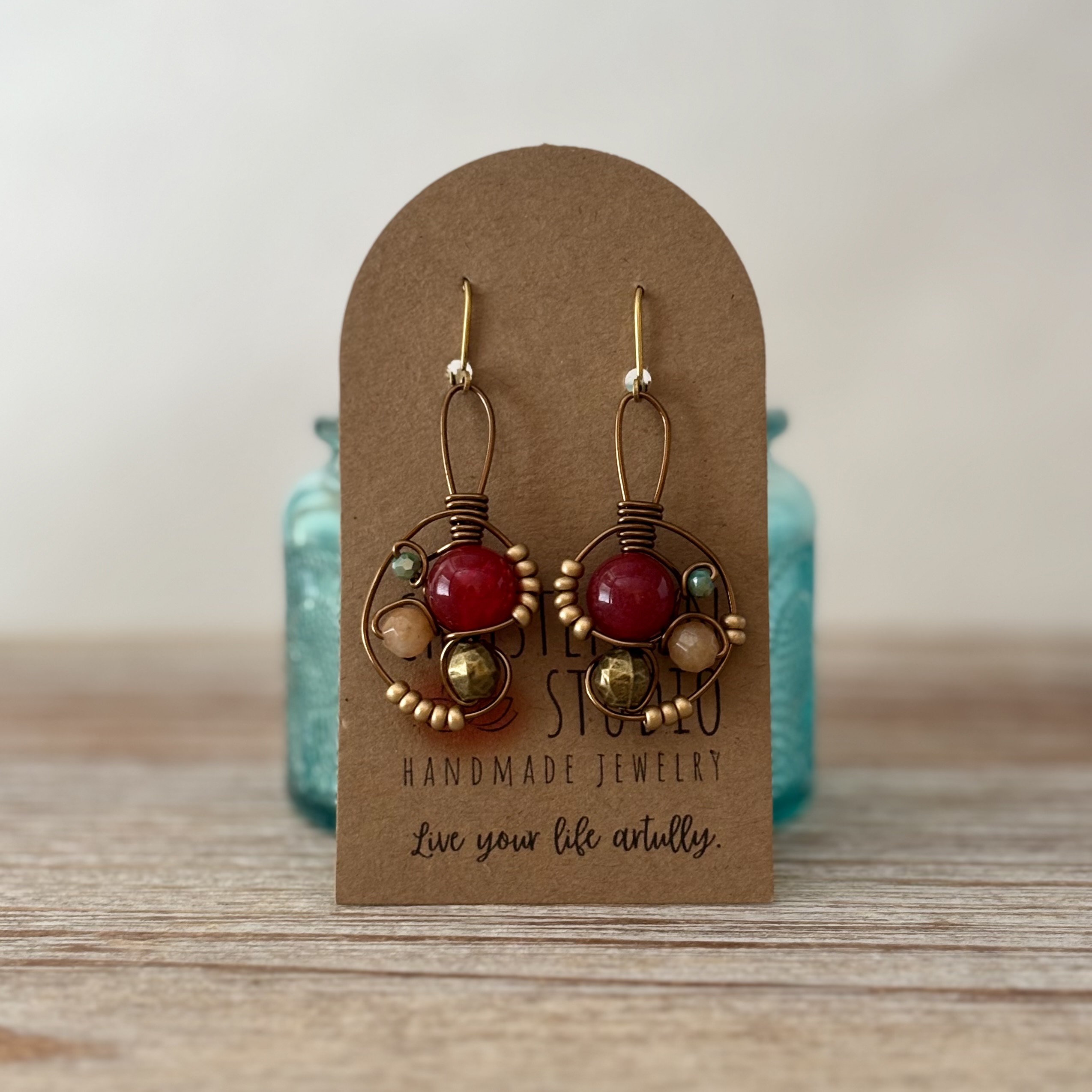 Handwrapped Wire and Bead Earrings
