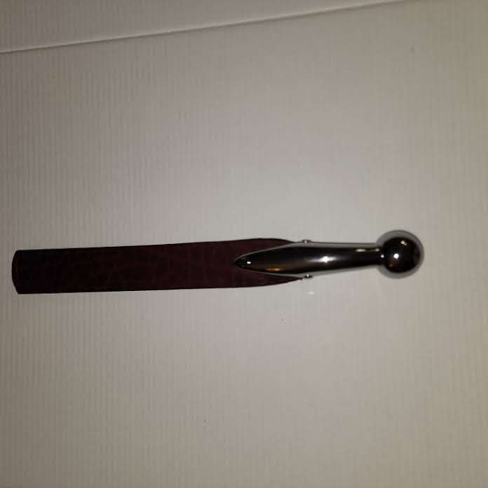 Black cherry bison leather slapper with silver haim handle