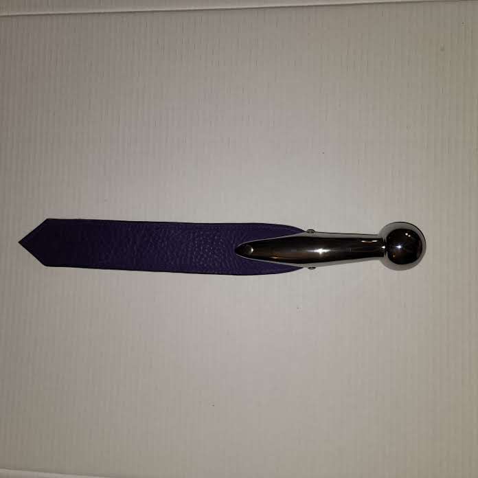 Purple over black bullhide leather slapper with silver haim handle