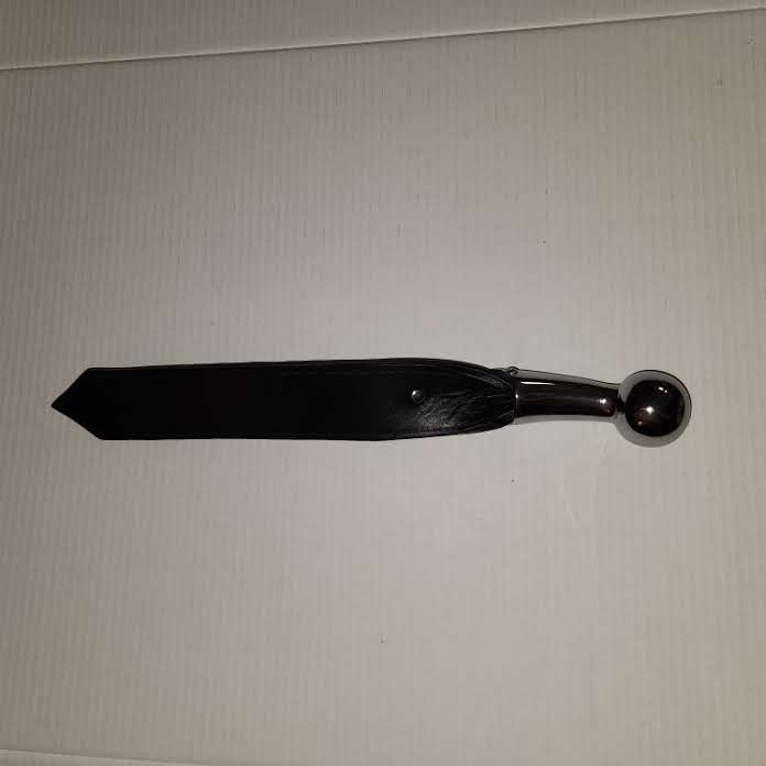 Purple over black bullhide leather slapper with silver haim handle