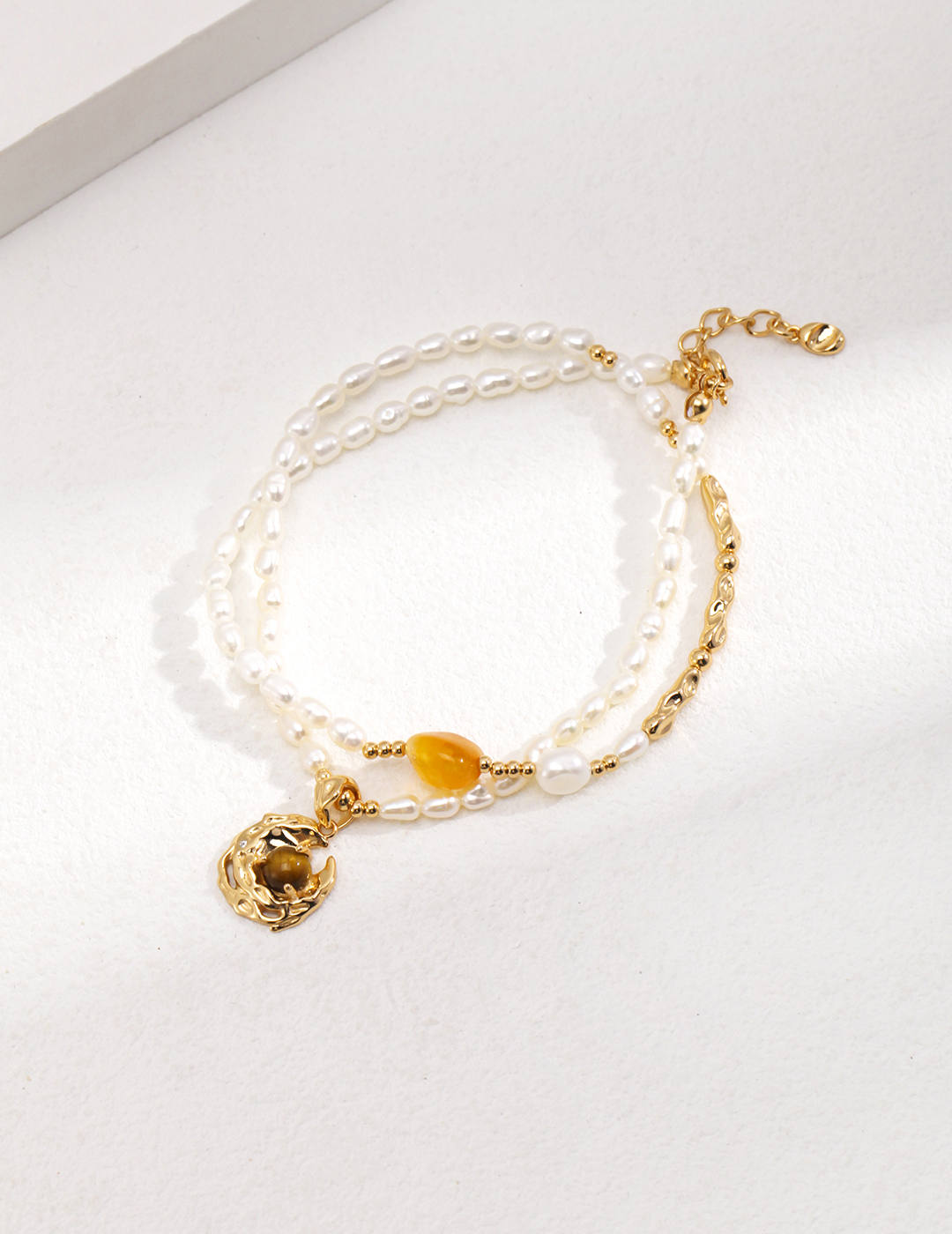 Pearl Necklace with Tiger's Eye & Agate
