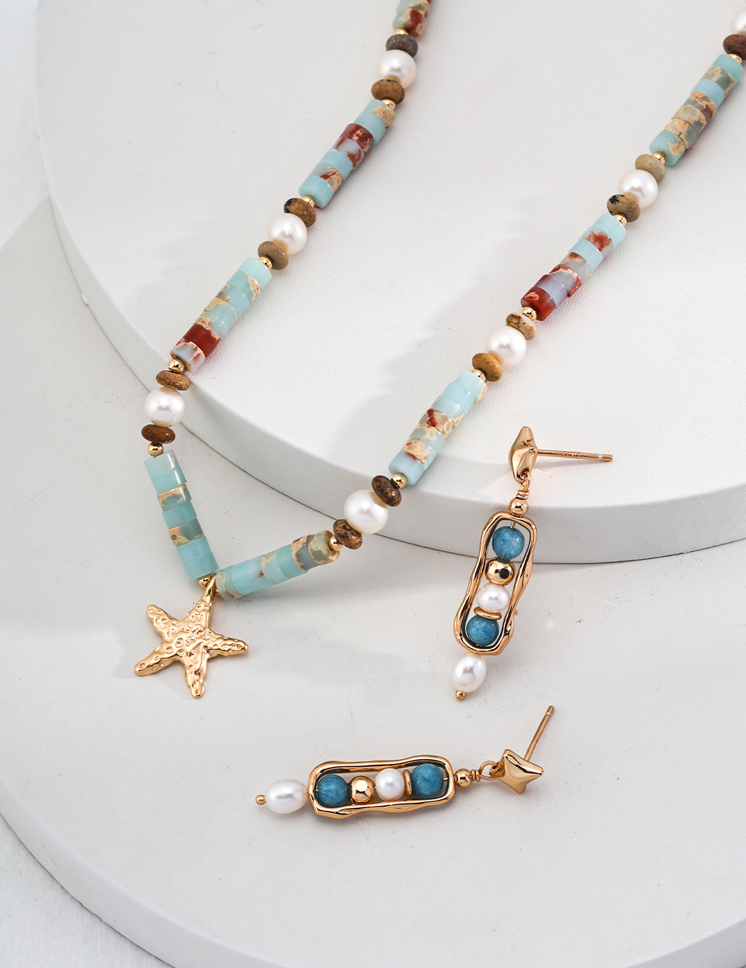 Beaded Starfish Shoushan Stone Necklace