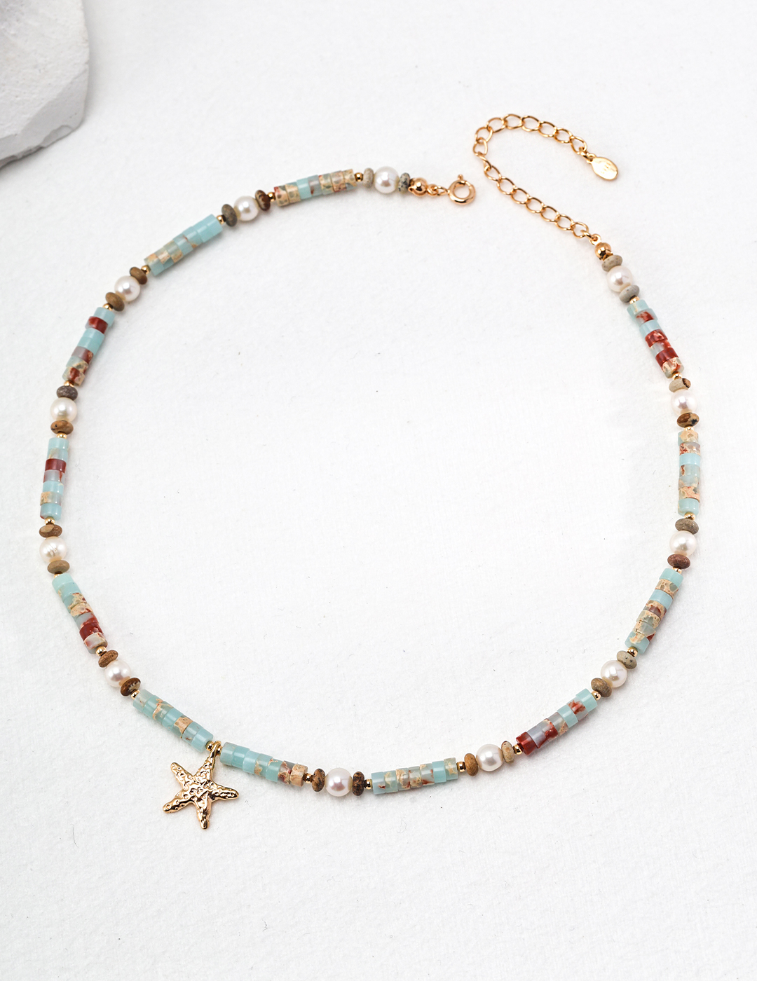Beaded Starfish Shoushan Stone Necklace