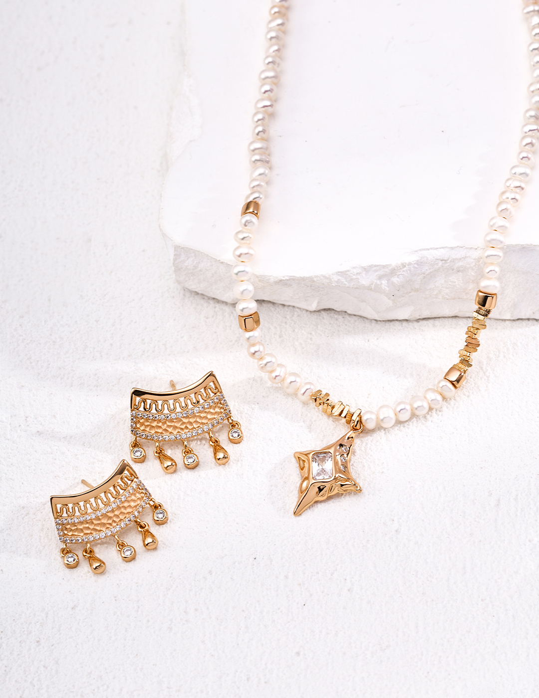 Elegant Sterling Silver Earrings & Pearl Necklace