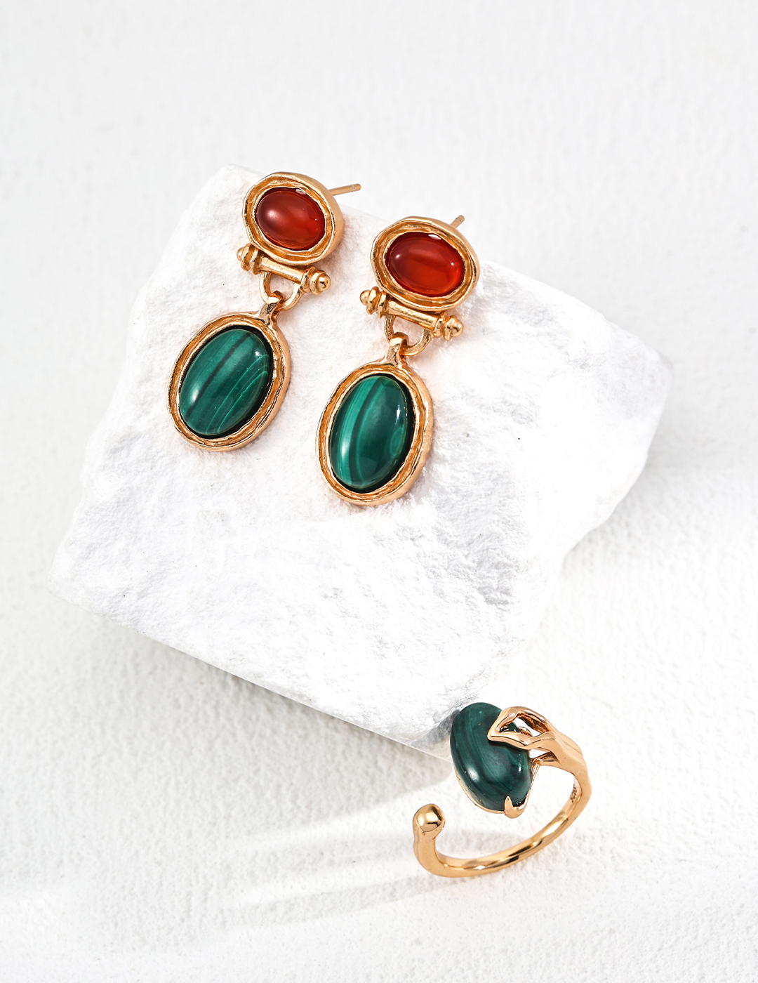Malachite and Red Agate Earrings