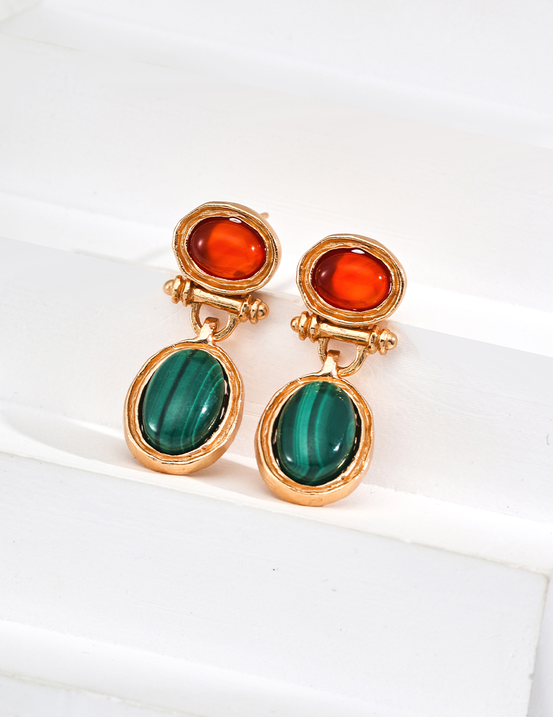 Malachite and Red Agate Earrings