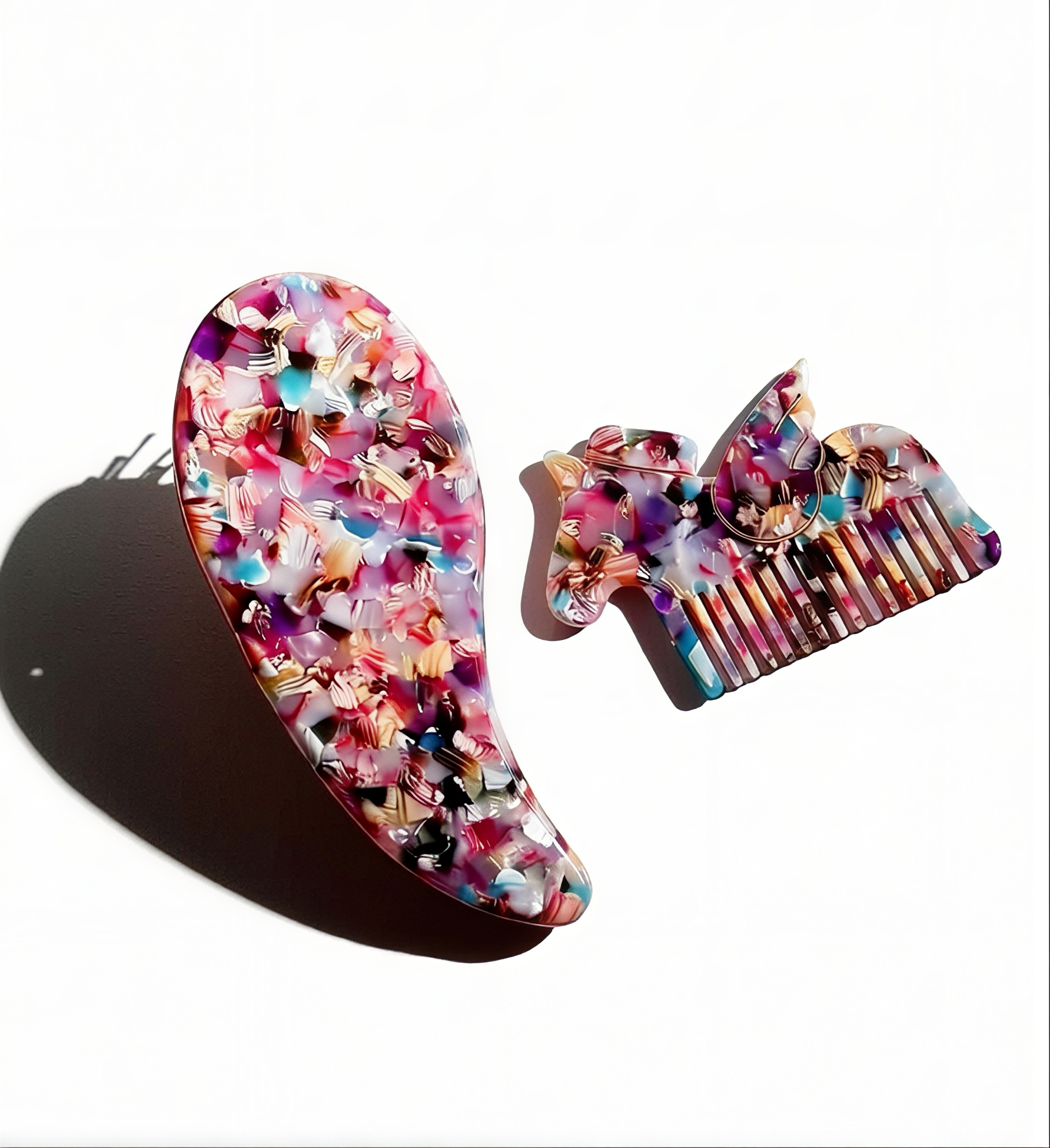 Colorful Hair Brush & Unicorn ACETATE Comb Set