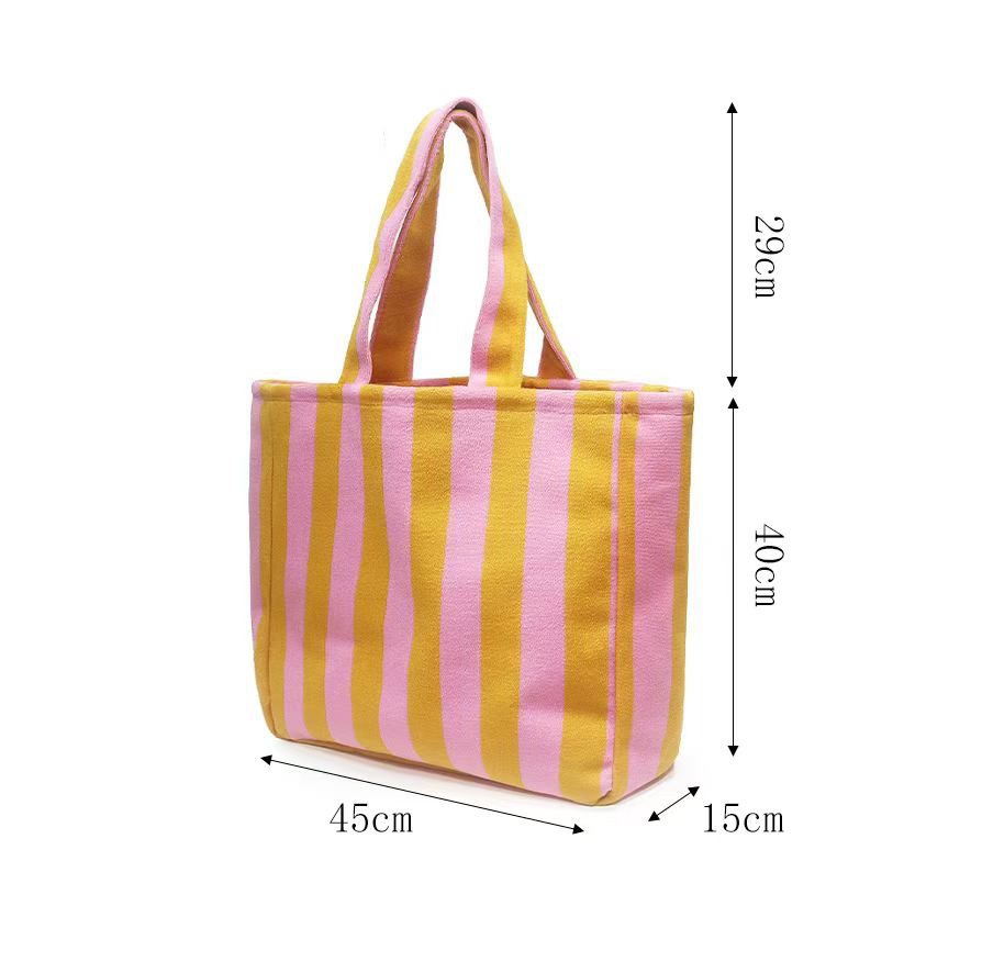 Pink & Yellow Striped Tote Bag