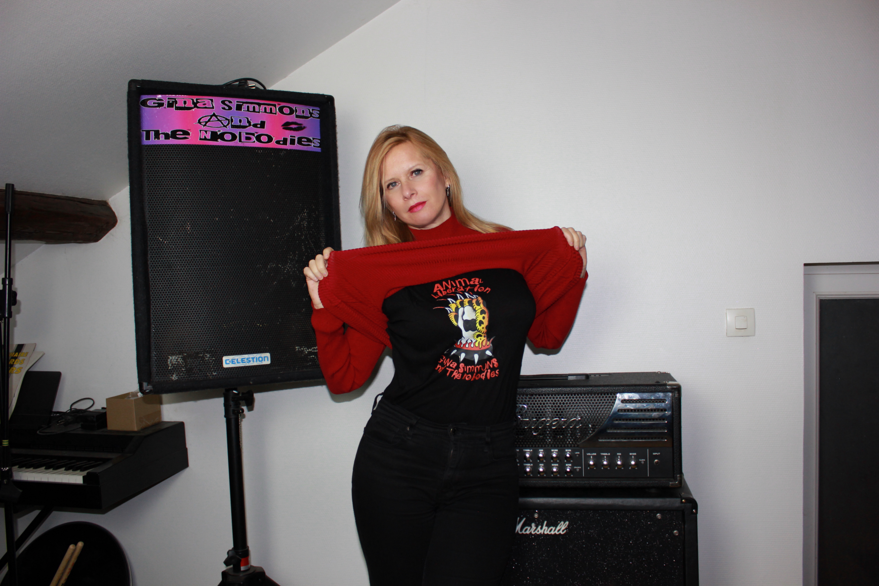 T-shirt with Animal Liberation logo designed by Flo Weasel