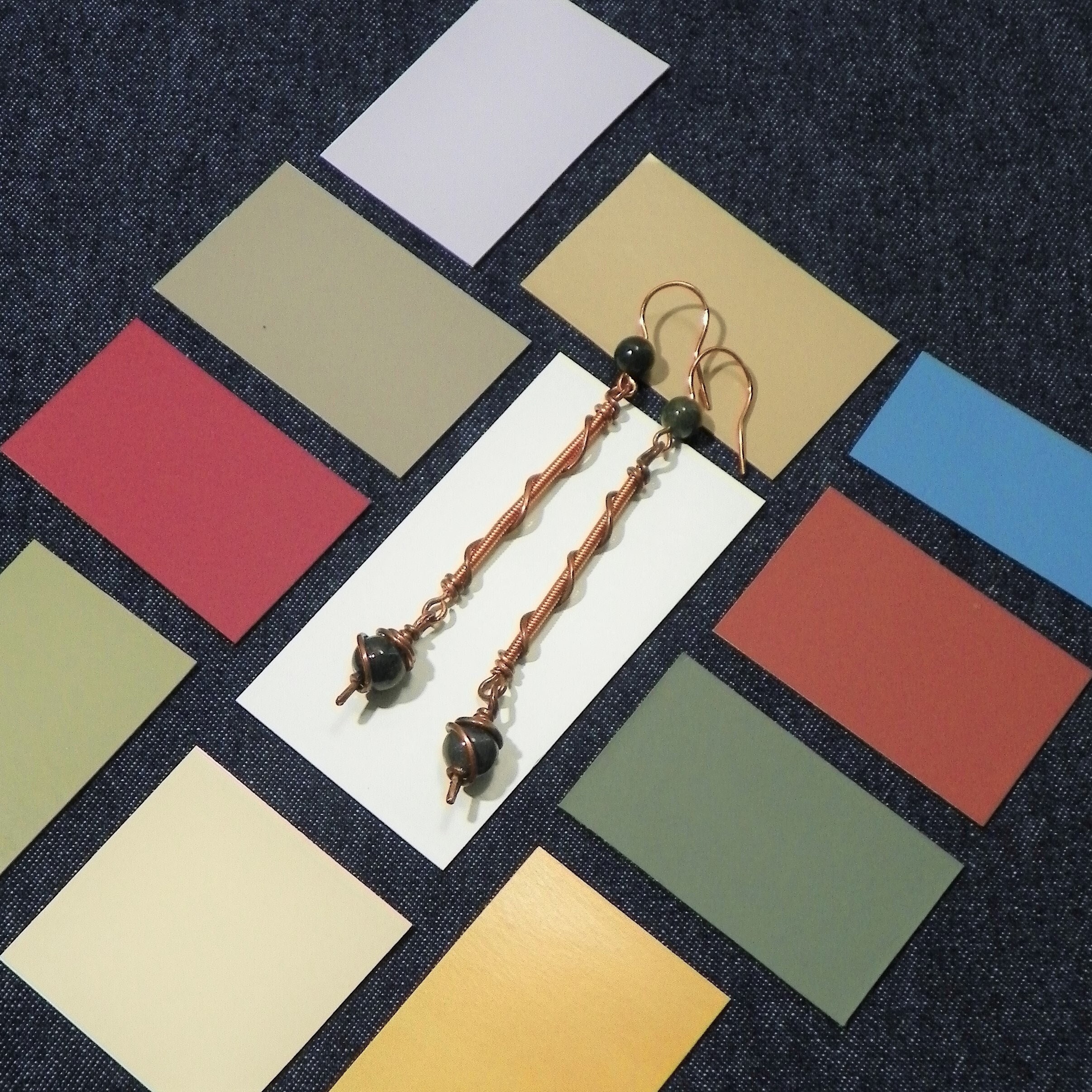 Copper wrapped coils with two Nephrite Jade beads earrings, believed to bring good luck, prosperity, and abundance. Handmade in the USA