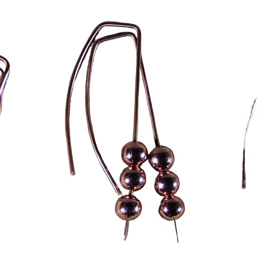 Copper Beads on Copper Earrings, Hammered Wire Ear-threaders Featuring Shiny Copper Beads, Minimalist Copper Earrings Handmade in the USA