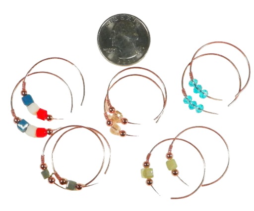 Fancy Bead Hoop Copper Earrings, Wrapped Wire Open Hoops Featuring Square Faceted Glass Beads, Handmade in the USA