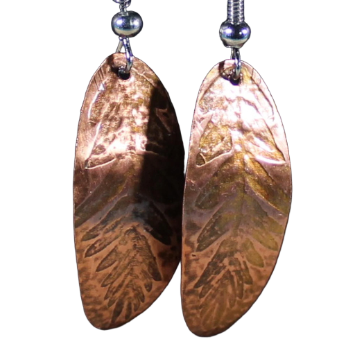 Copper earrings-Black Locust tree leaf impressions. Handmade in the USA