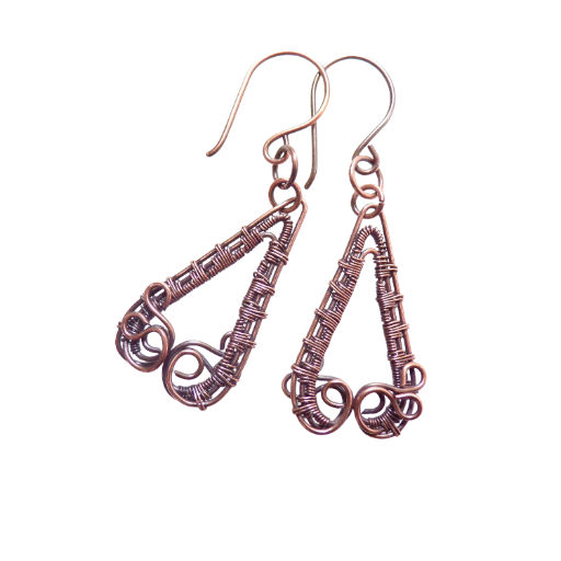 Wire Woven Copper Filigree Teardrop Earrings, Oxidized Weave for Depth and Highlights, Valentine Gift, Birthday Gift, Handmade in the USA!