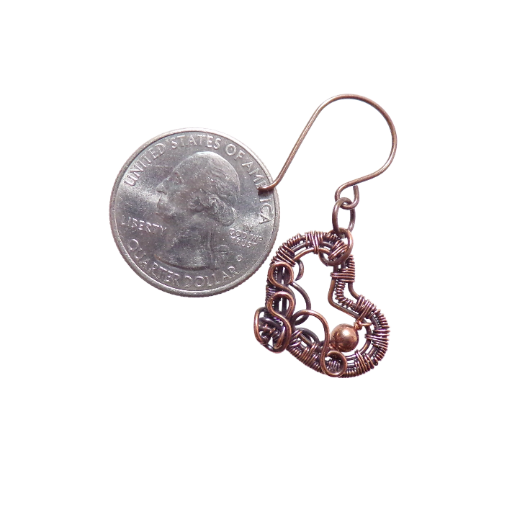 Cute Copper Filigree Heart Earrings with 1 Large Shiny Non-tarnish Bead, Romantic Modern Rustic Handmade in the USA!