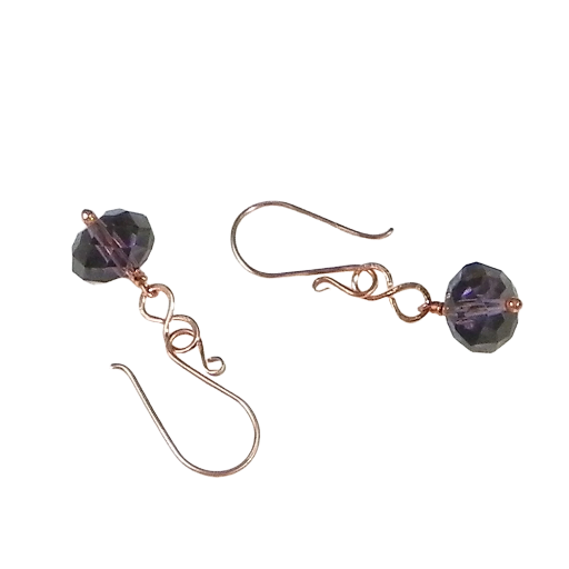 Faceted Purple Infinity Earrings with Handmade Copper Ear Wires. Copper Infinity Connectors and Purple Bead Dangles, Handmade in the USA