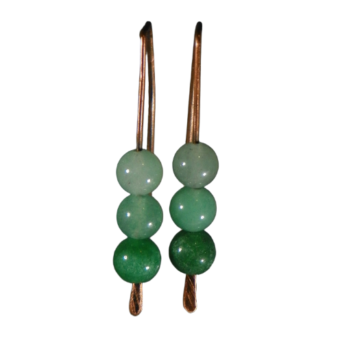 Copper/Jade Gradient Color Earrings, Hammered Copper Ear-threaders, Minimalist Handmade Copper Earrings, Handmade in the USA