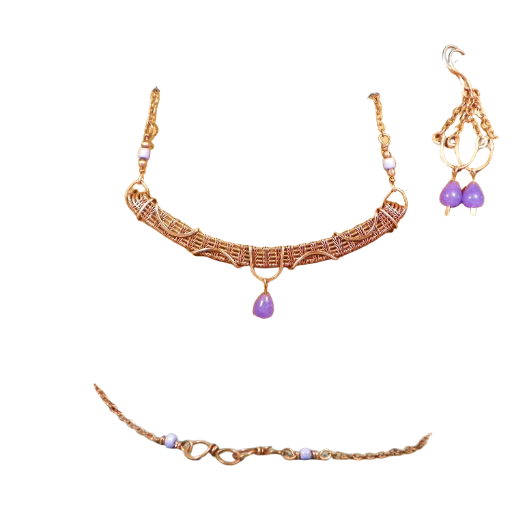 Fantasy Copper and Lavender Jade Wrap and Weave Set - Earrings and Pendant, Handmade in the USA