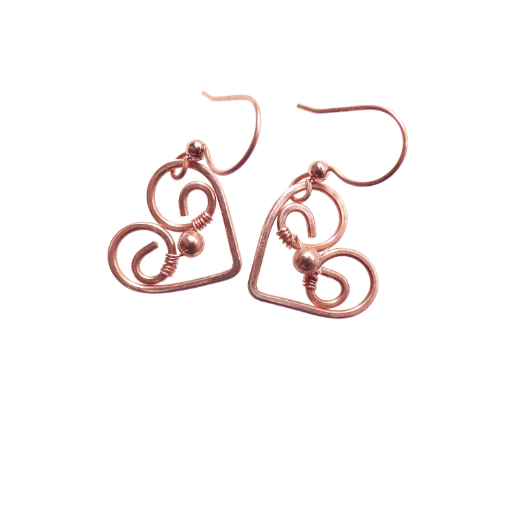 Copper Heart Earrings with Shining Bead, Hammered Copper for Strength, Valentine's Day, Mother's Day Bare or Oxidized, Made in the USA!