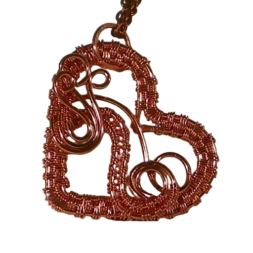 Copper Filigree Heart Pendant. Romantic Valentine's Day Jewelry Wire Weave Swirly Heart Excellent Gift Handmade in the USA.