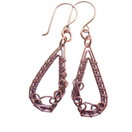 Copper Filigree Teardrop Earrings, Oxidized Weave for Depth and Highlights, Valentine Gift, Christmas Gift, Made in the USA!