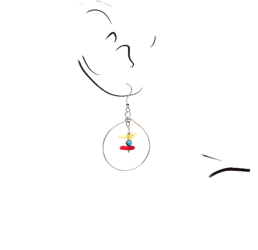 Southwestern, Repurposed Navajo Carved Shell Birds, Turquoise, and Coral Hoop Earrings, Stainless Steel Hoops and Ear Wires, Made in the USA