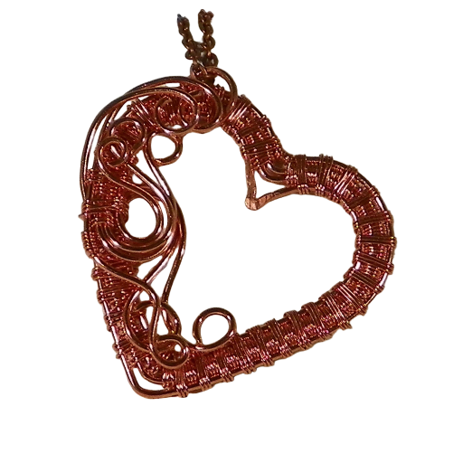 Copper Filigree Heart Handmade Pendant made with Pure Copper Weave. Can be used as a Necklace or a Decorative Bookmark. Makes a great gift.