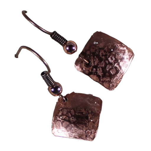 Minimal Square Earrings, Copper 99.9% pure with Hypoallergenic Ear Wires, Hammered for Texture, Rustic but Cute, Handmade in the USA