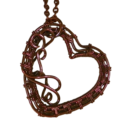 Handmade Jewelry Heart Pendant, wire weave in bright copper, Can be worn as a pendant or used as a decorative bookmark. Makes a great gift.