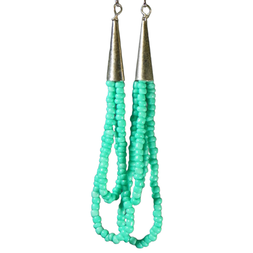 Turquoise Colored Seed Bead Earrings with Silver Plated Cones, Southwestern Style, Made in the USA