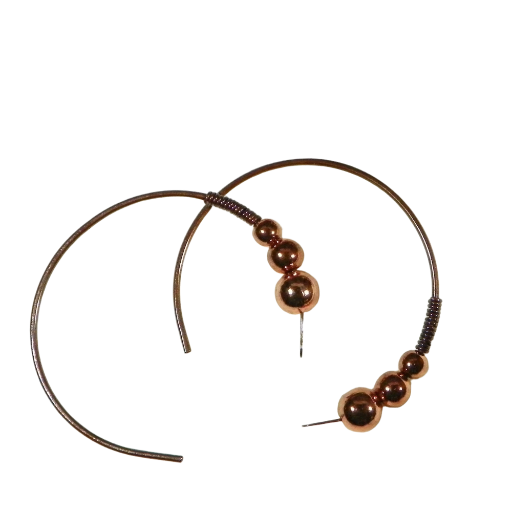 Shiny Copper Beads on Dark Oxidized Copper Open Hoop Earrings. Strikingly Handsome Hoops. Hand Forged Copper Hoop Earrings, Made in the USA.