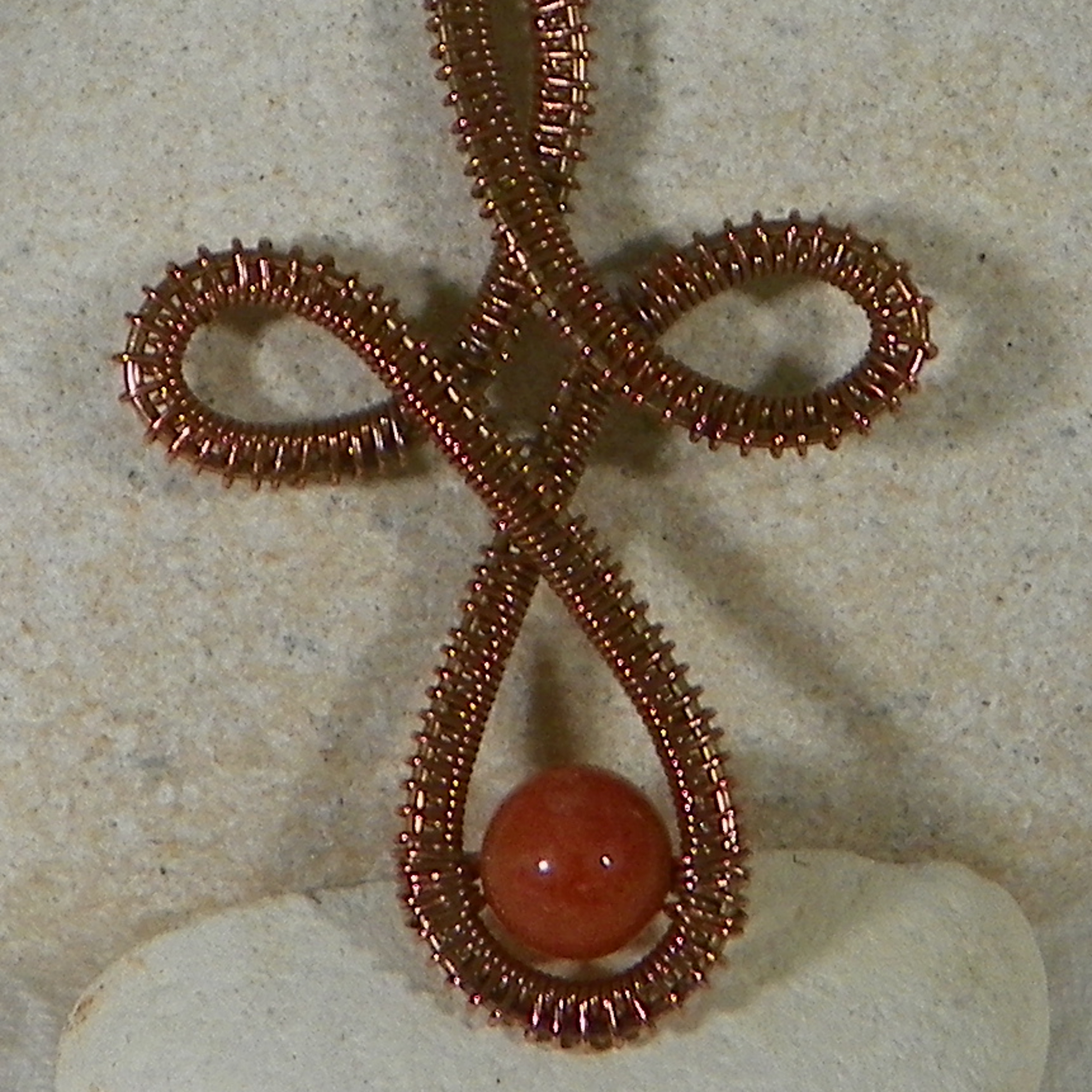 Celtic Cross Pendant in Copper and Gemstone or Shiny Copper Beads