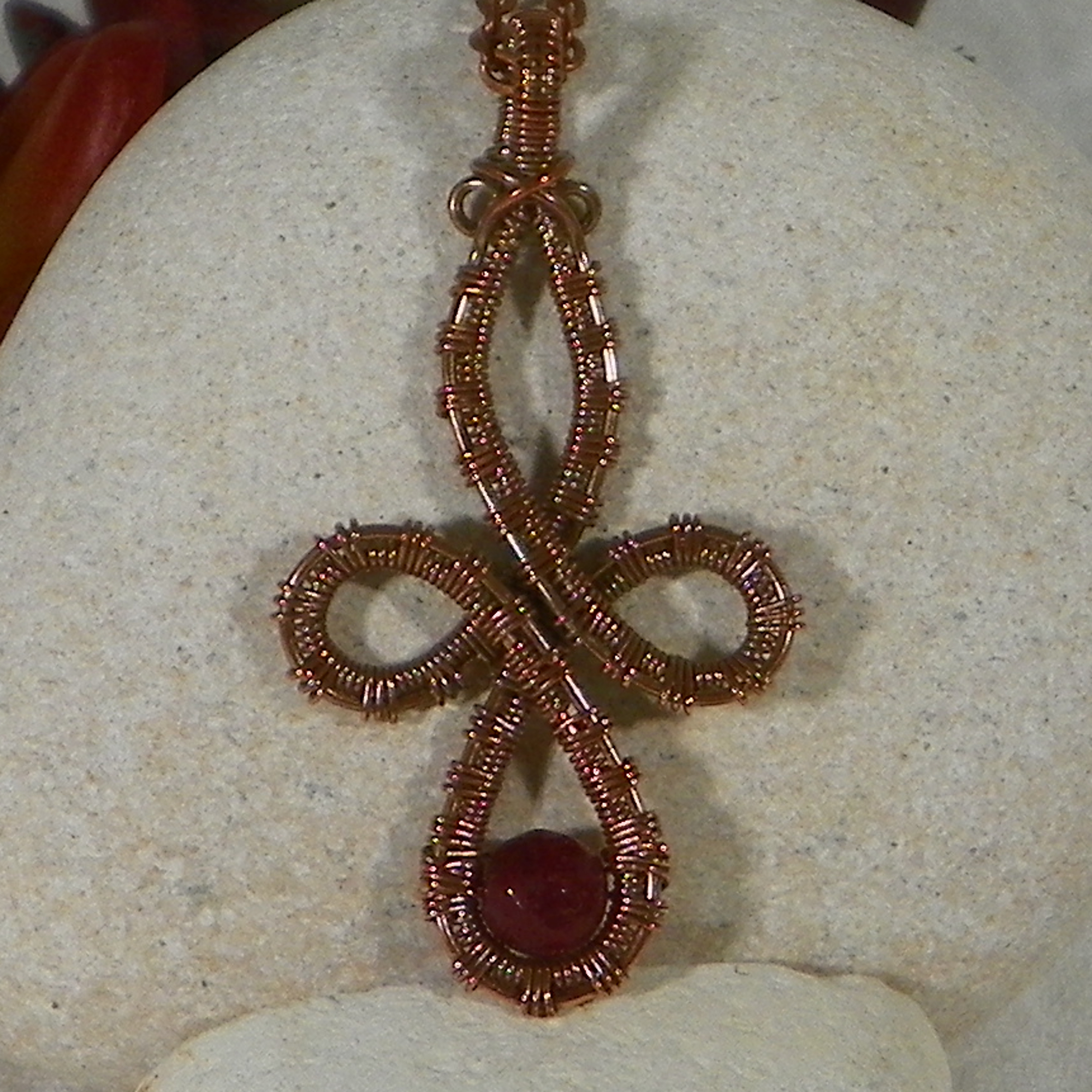 Celtic Cross Pendant in Copper and Gemstone or Shiny Copper Beads