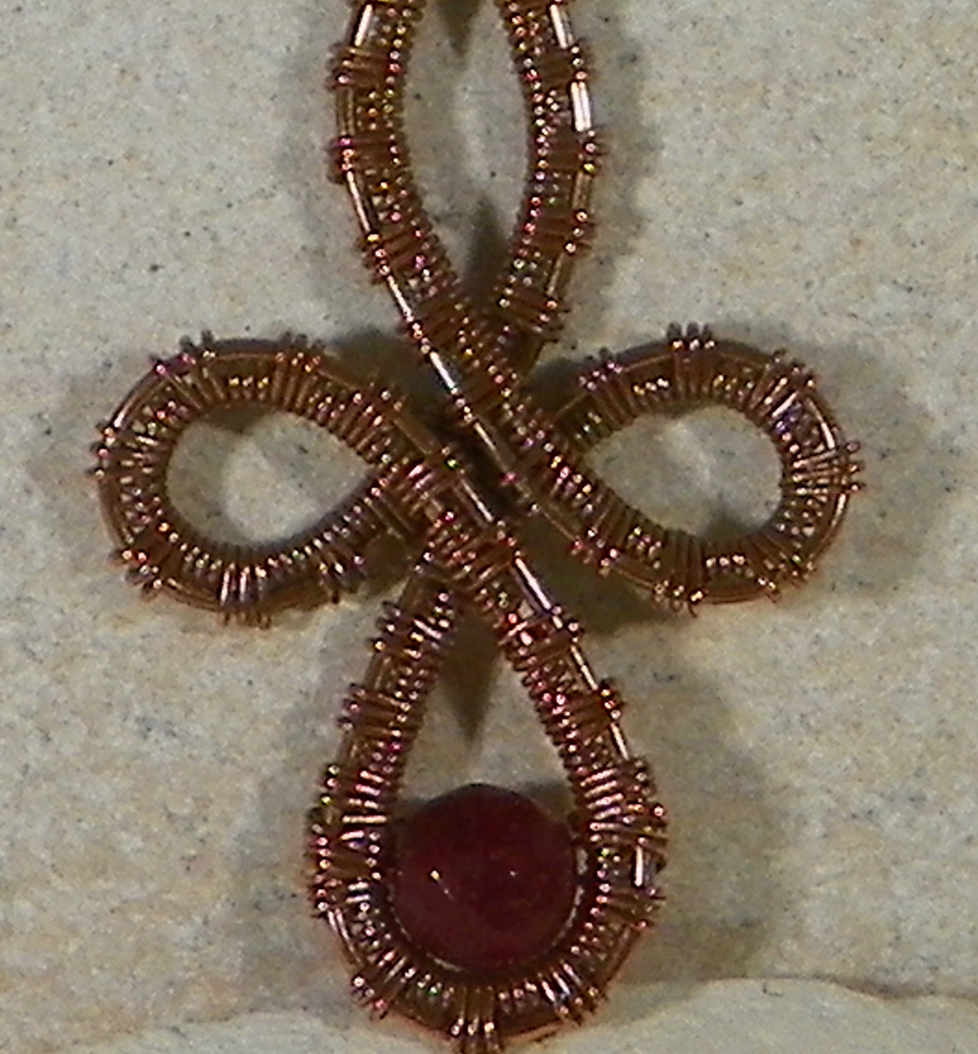 Celtic Cross Pendant in Copper and Gemstone or Shiny Copper Beads